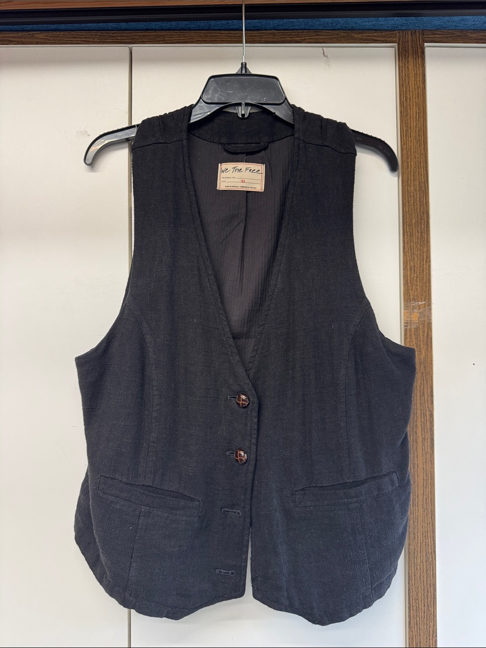 We The Free Black Sleeveless Button Vest